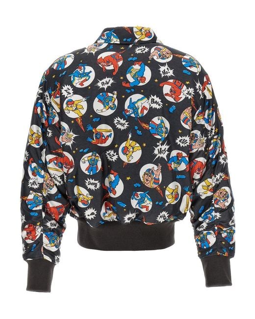 Moschino Blue Fantasy Cartoon Bomber Jacket for men