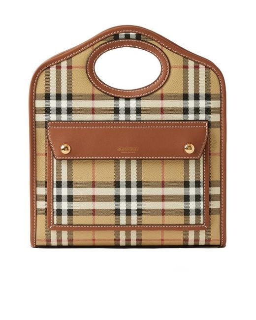 Burberry Brown Hollow-Handle Checkered Mini Tote Bag