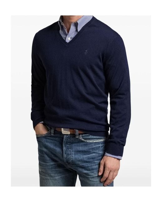Polo Ralph Lauren Blue Logo-Embroidered Sweater for men