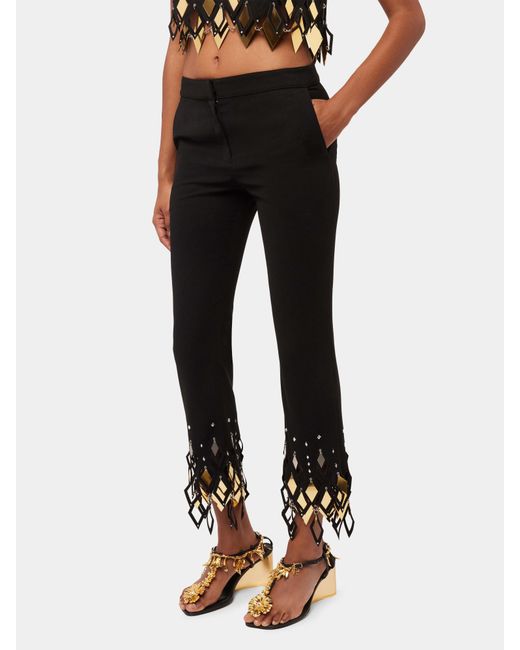 Rabanne Black Studded-Ankles Cropped Trousers