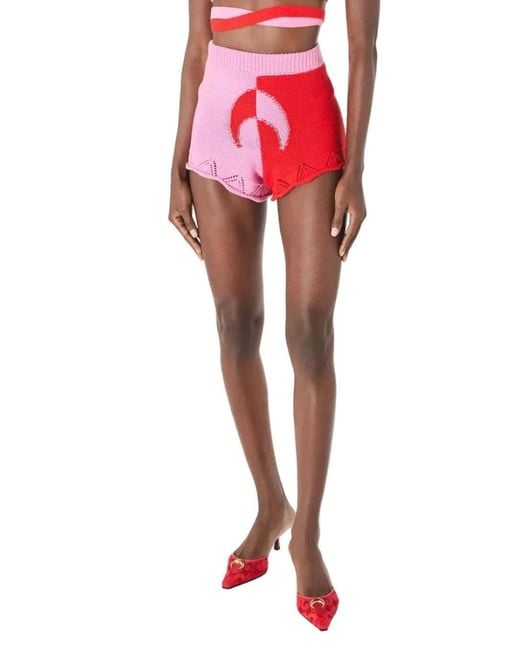 MARINE SERRE Red Crochet Knit Shorts