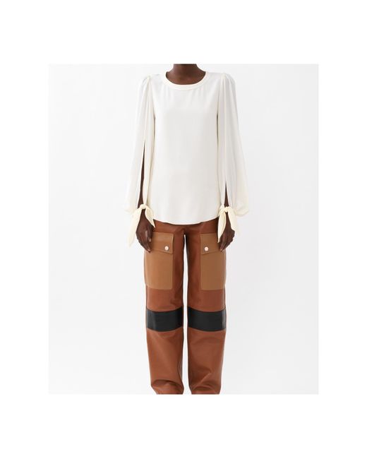 Chloé White Chloé Knot Detailed Long-Sleeved Top