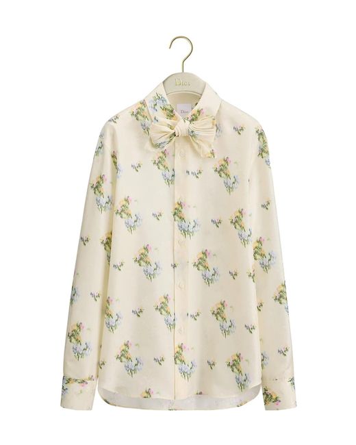 Dior White Floral Bow-Tie Shirt