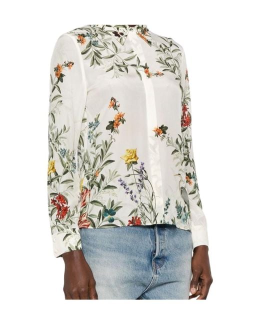 Alice + Olivia White Floral-Print Silk-Blend Shirt