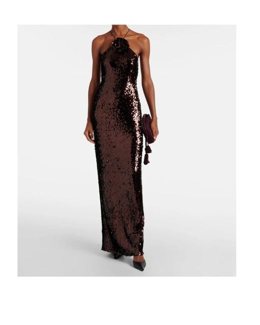 Magda Butrym Purple Floral-Applique Sequined Gown