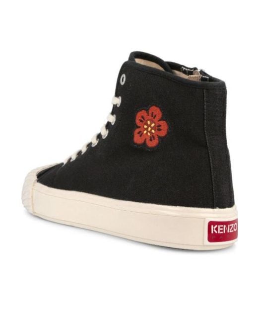 KENZO Black Boke Flower Embroidered High-Top Sneakers for men