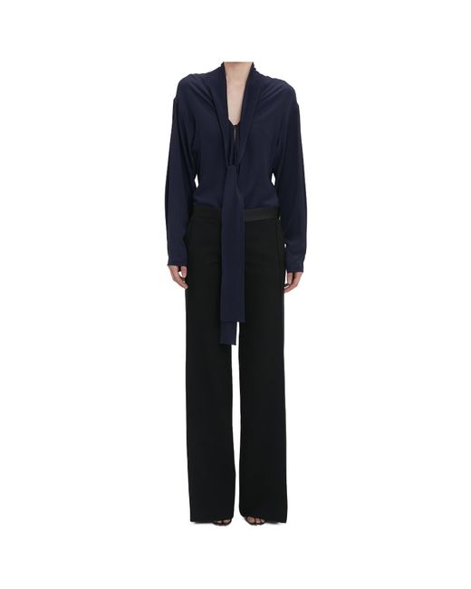 Victoria Beckham Black Wide-Leg Satin-Trim Trousers