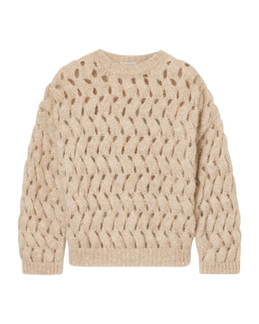 Brunello Cucinelli Natural Dazzling Zigzag-Cables Sweater