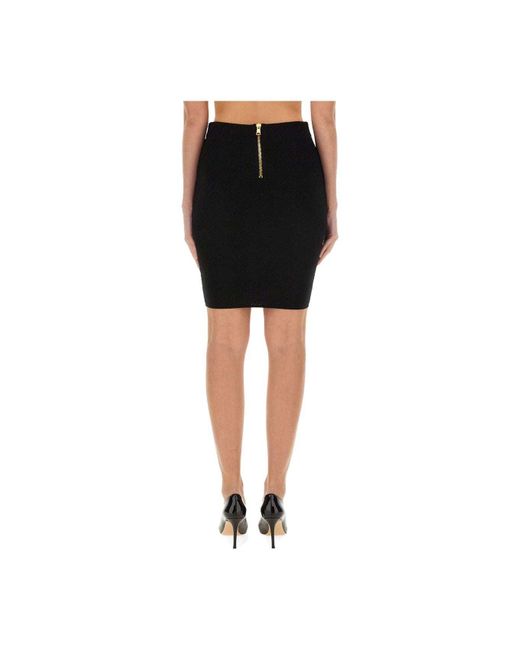 Balmain Black Herringbone Patterned Pencil Skirt