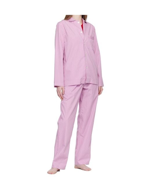 Tekla Pink Drawstring Striped Pajama Pants