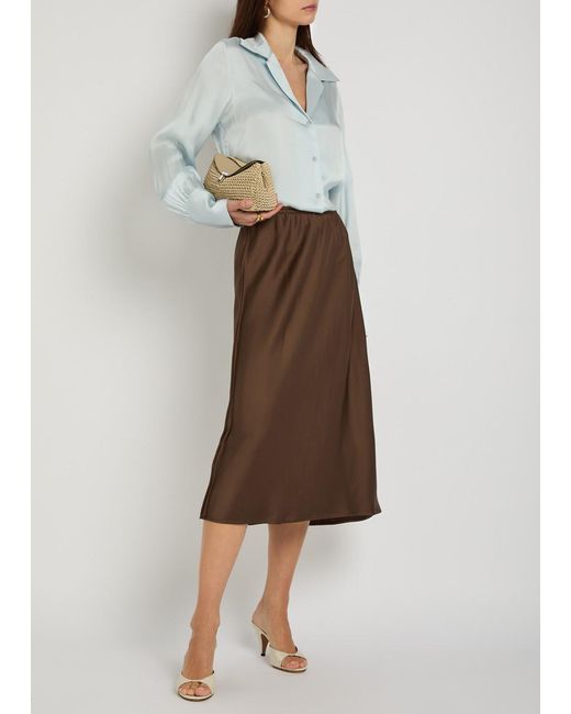 Vince Brown Satin Slip Midi Skirt