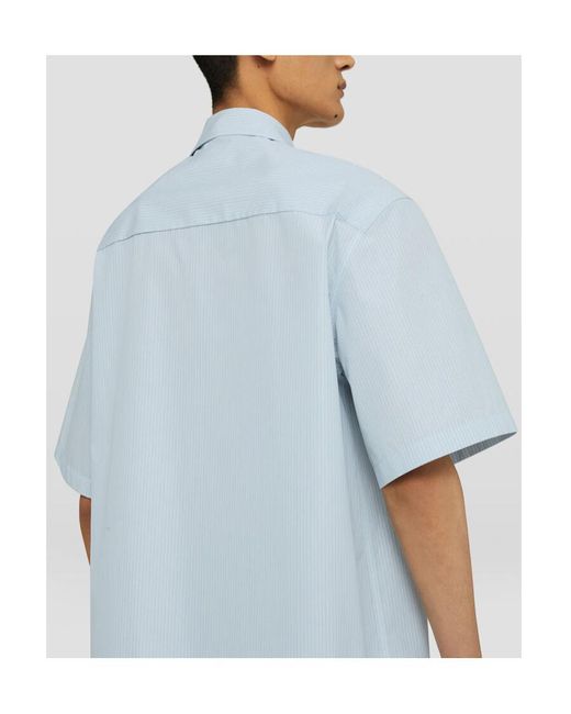 Jil Sander Blue Logo Embroidered Short-Sleeved Shirt for men