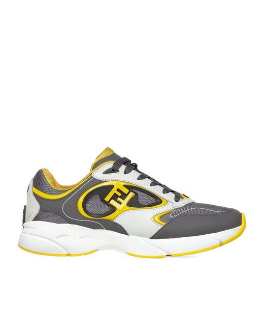 Fendi Green Mesh And Leather Low-Tops for men