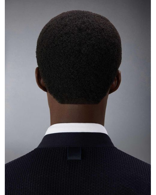 Thom Browne Blue Waffle-Knit Wool Cardigan for men