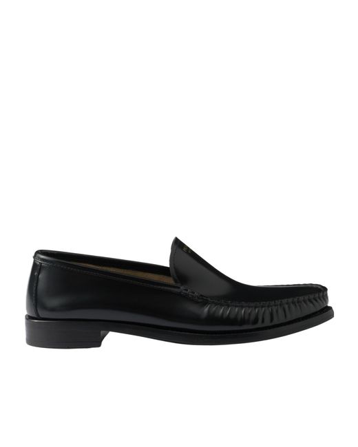 Prada Black Logo-Debossed Ruched Loafers
