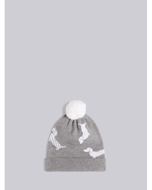 Thom Browne Gray Pompom-Detail Hector Beanie for men
