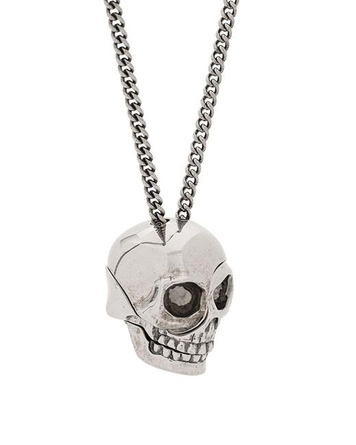 McQueen Metallic Divided Skull Pendant Necklace for men