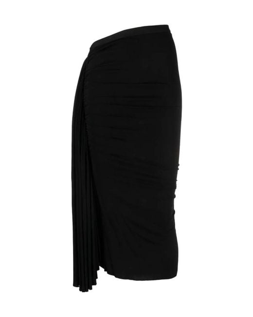 Rick Owens Black Draped-Detail Asymmetric Midi Skirt
