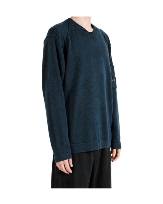 C P Company Blue Crewneck Lens Sweater for men