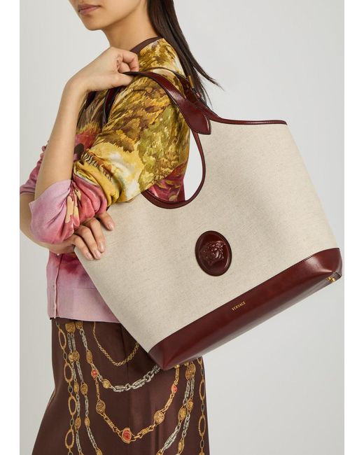Versace Natural Large Leather And Canvas Tote Bag