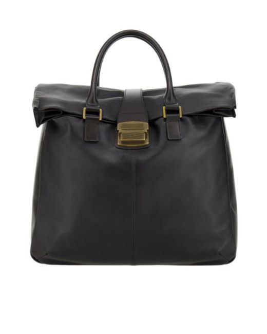 Emporio Armani Black Leather Buckle-Fastening Tote Bag for men