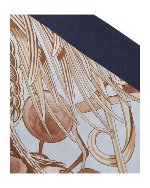Ferragamo Blue Patterned Printed Silk Scarf