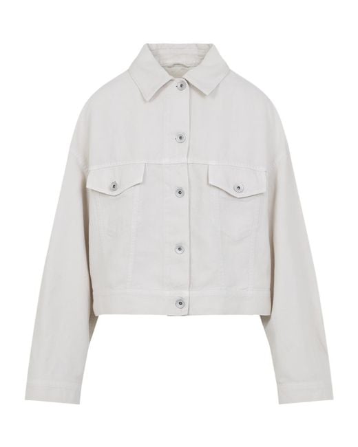 Brunello Cucinelli White Cropped Bull Jacket