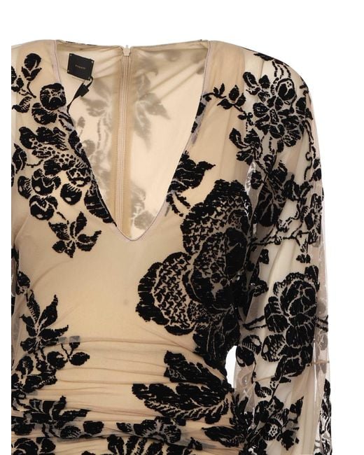 Pinko Black Roulette Lace Detailed Long-Sleeve Dress