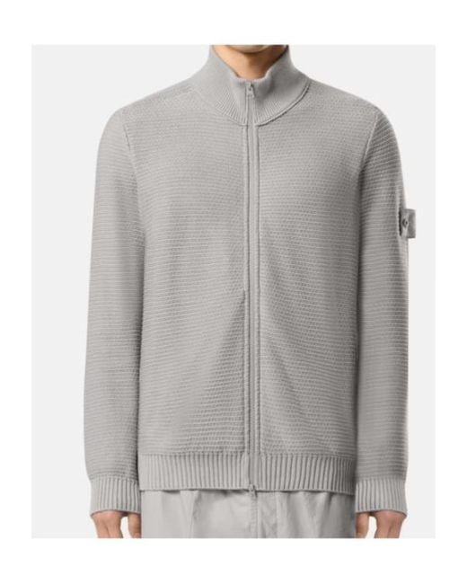 Stone Island Gray Logo-Patch Cardigan for men