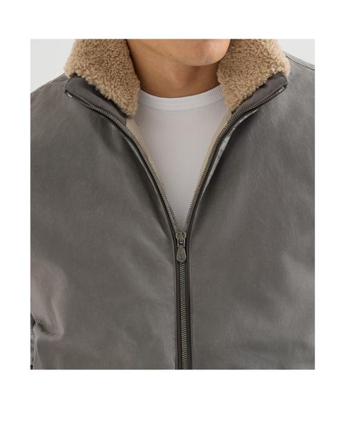 Brunello Cucinelli Gray Waxed Techno-Cotton Down Vest With Detachable Hood for men