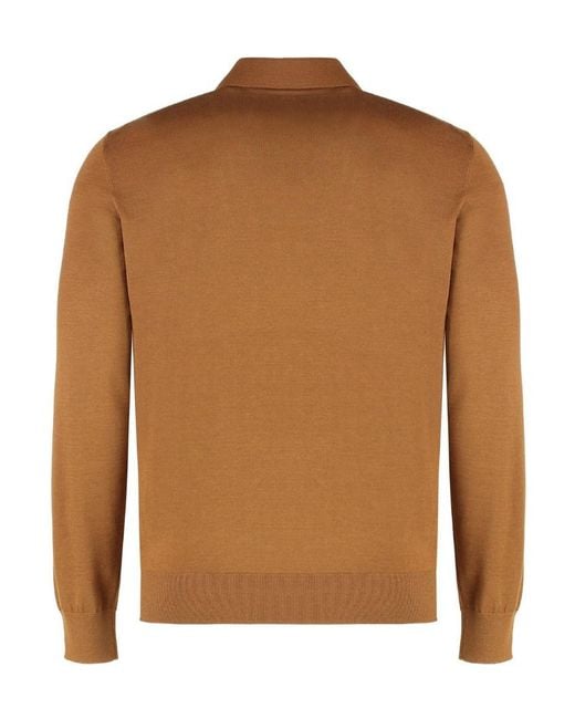 Zegna Brown Long Sleeved Knitted Polo Shirt for men