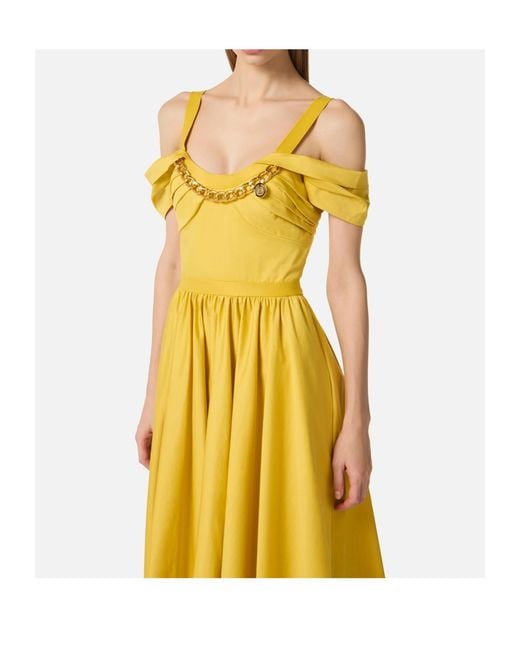 Elisabetta Franchi Yellow Jewel-Chain Off-Shoulder Midi Dress