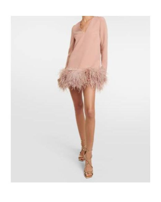Safiyaa Pink Aleannah Feather-Trimmed Crêpe Minidress