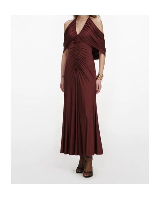 Self-Portrait Red Draped V-Neck Maxi Dress