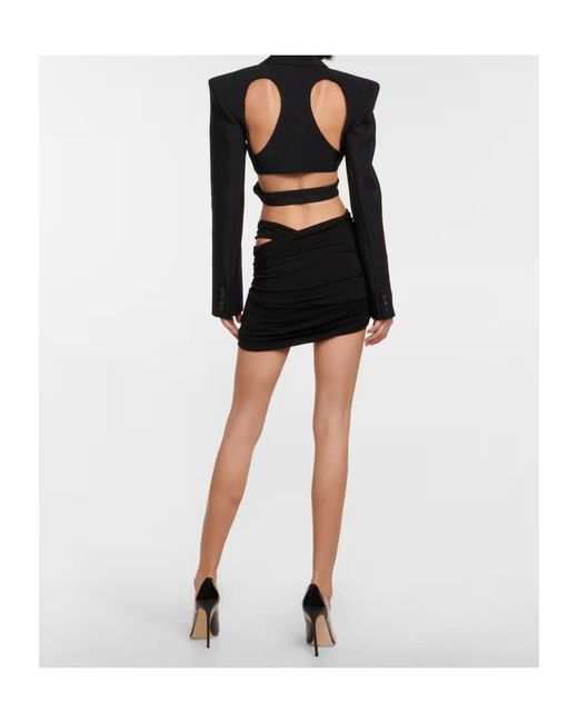 Mugler Black Ring-Detail Ruched Jersey Miniskirt