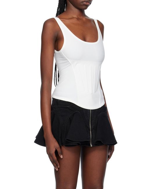 Mugler White Logo-Embossed Corset Tank Top