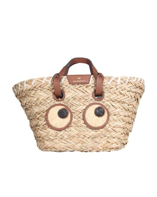 Anya Hindmarch Natural Eyes Straw Tote Bag