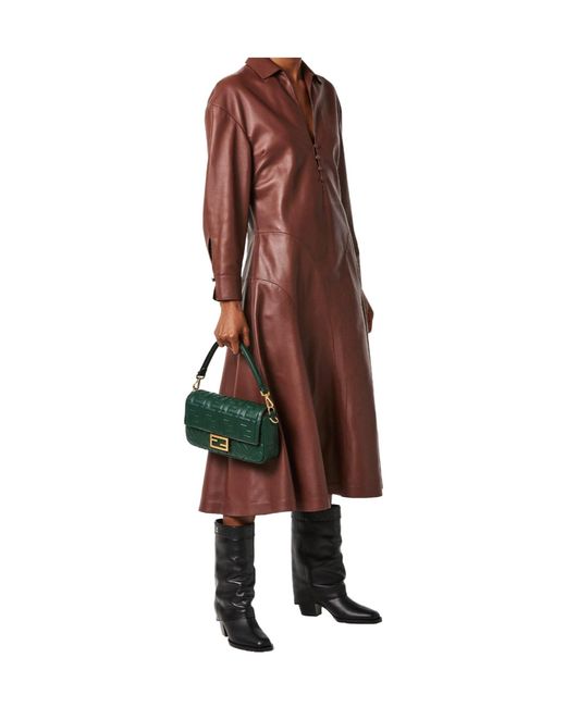 Fendi Red Leather Shirt Dress