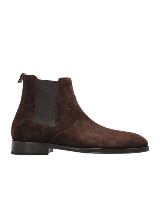 Paul Smith Brown Elastic-Panels Suede Boots for men
