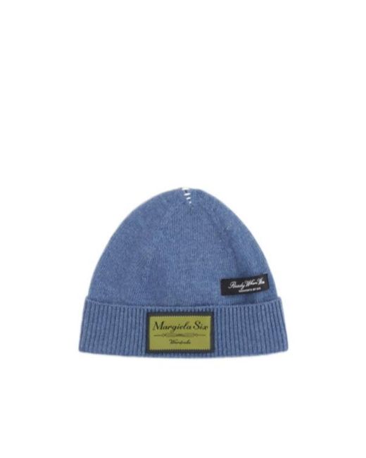 MM6 by Maison Margiela Blue Logo Patch Knitted Beanie