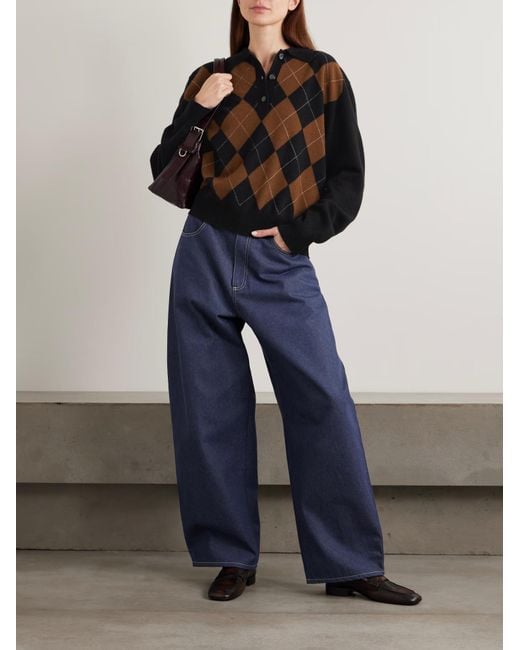 Rohe Black Diamond Pattern Wool Polo Collar Sweater