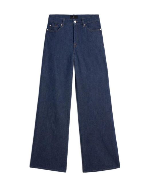 7 For All Mankind Blue High-Waisted Wide-Leg Jeans