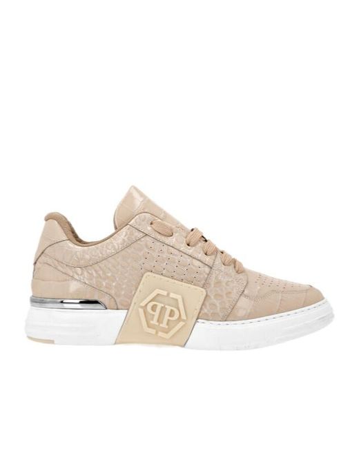 Philipp Plein Natural Croc-Embossed Lace-Up Sneakers for men