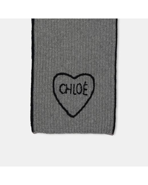 Chloé Gray Ribbed Knit Scarf