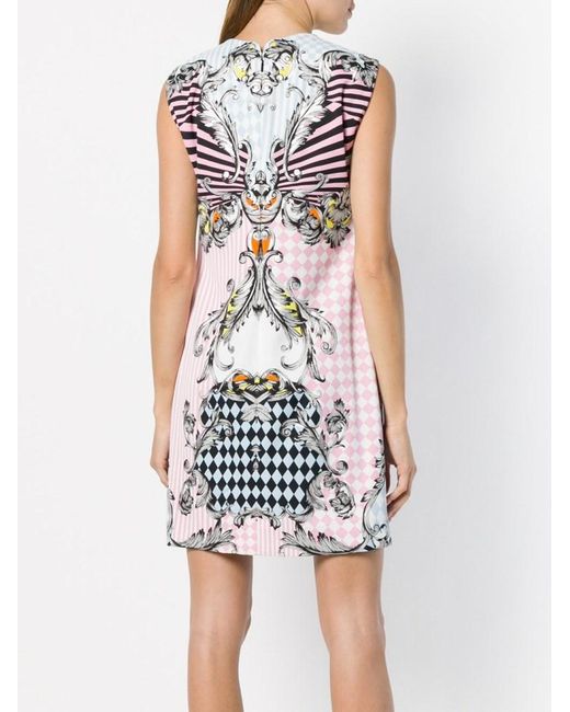 Versace White Color Plaid Baroque Printed Dress