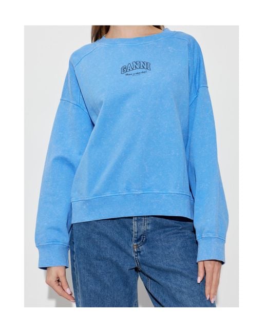 Ganni Blue Logo-Print Sweatshirt