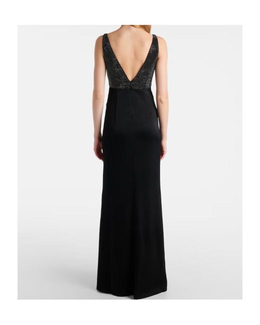 Roland Mouret Black Floral-Appliqué Embellished Satin Crêpe Gown