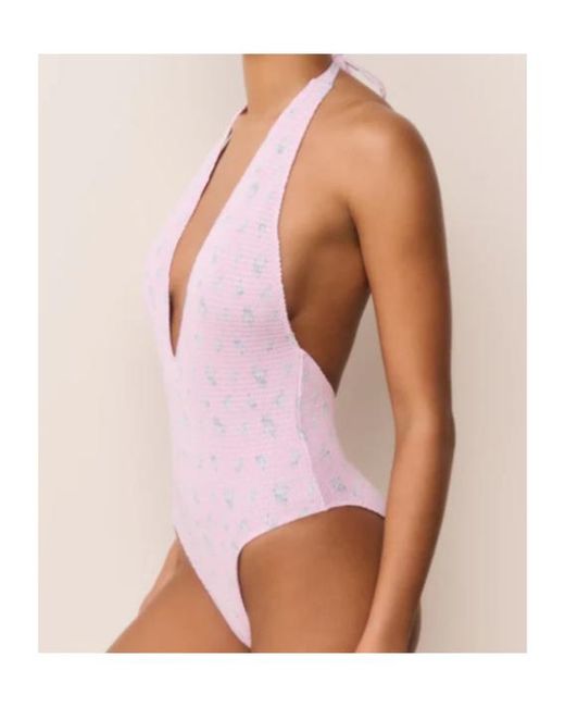 LoveShackFancy Pink Gienna Halterneck One-Piece Beachwear