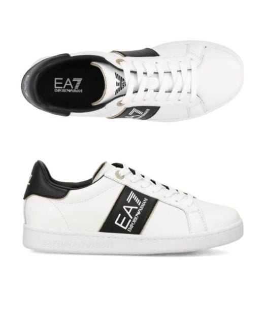 EA7 White Logo-Printed Lace-Up Sneakers