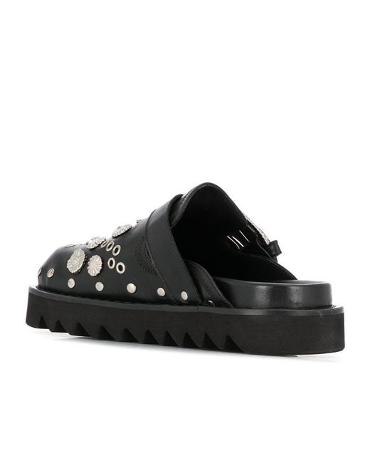 Toga Black Sabot Eyelet-Embellished Leather Mules